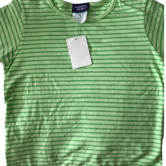 RUGGED BEAR NEW NWT SUMMER CASUAL  GIRLS GREEN STRIPE TOP SHIRT TSHIRT SIZE 6 7 - Picture 1 of 4